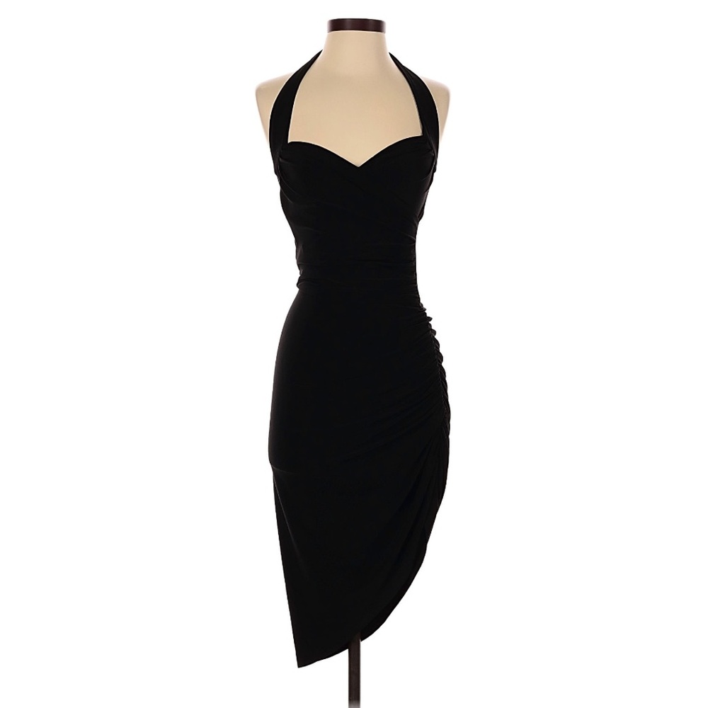 NORMA KAMALI Cayla Side Drape Dress Elegant Black Halter Stretch Bodysuit Small - Picture 2 of 11